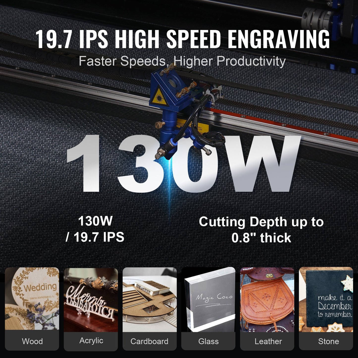 130W CO2-lasergravör, 89 x 140 cm (35 x 55 tum), 500 mm/s (19,7 IPS) laserskärmaskin med 2-vägs luftassistans, kompatibel med LightBurn, CorelDRAW, AutoCAD, Windows, Mac OS, Linux, för trä, akryl och tyg.