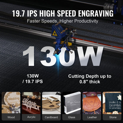 130W CO2-lasergravör, 89 x 140 cm (35 x 55 tum), 500 mm/s (19,7 IPS) laserskärmaskin med 2-vägs luftassistans, kompatibel med LightBurn, CorelDRAW, AutoCAD, Windows, Mac OS, Linux, för trä, akryl och tyg.