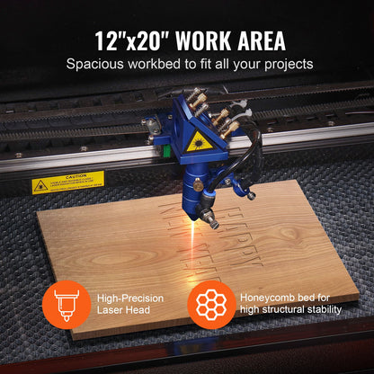 50W CO2-lasergravör, 30 x 51 cm (12 x 20 tum), 500 mm/s (19,7 IPS) laserskärmaskin med 2-vägs luftassistans, kompatibel med LightBurn, CorelDRAW, AutoCAD, Windows, Mac OS, Linux, för trä, akryl och tyg.