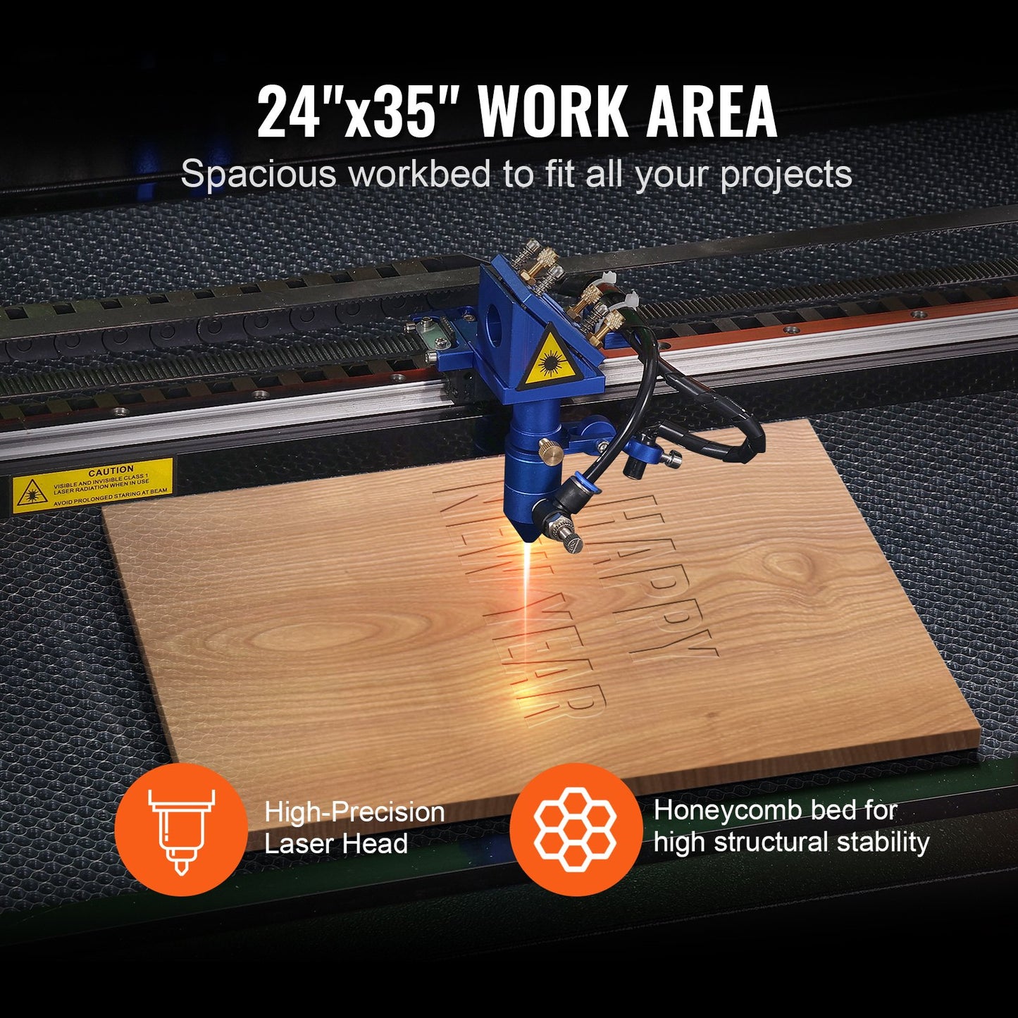 100W CO2-lasergravör, 61 x 89 cm (24 x 35 tum), 500 mm/s (19,7 IPS) laserskärmaskin med 2-vägs luftassistans, kompatibel med LightBurn, CorelDRAW, AutoCAD, Windows, Mac OS, Linux, för trä, akryl och tyg.