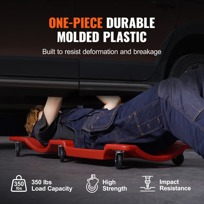 Mekanisk plastkrypvagn, 1016 mm, 158,8 kg kapacitet Rullande garagekrypvagn med gjuten ergonomisk HDPE-kaross, vadderat nackstöd och dubbla verktygsfack, 6 hjul, för garageverkstad, bilreparationer