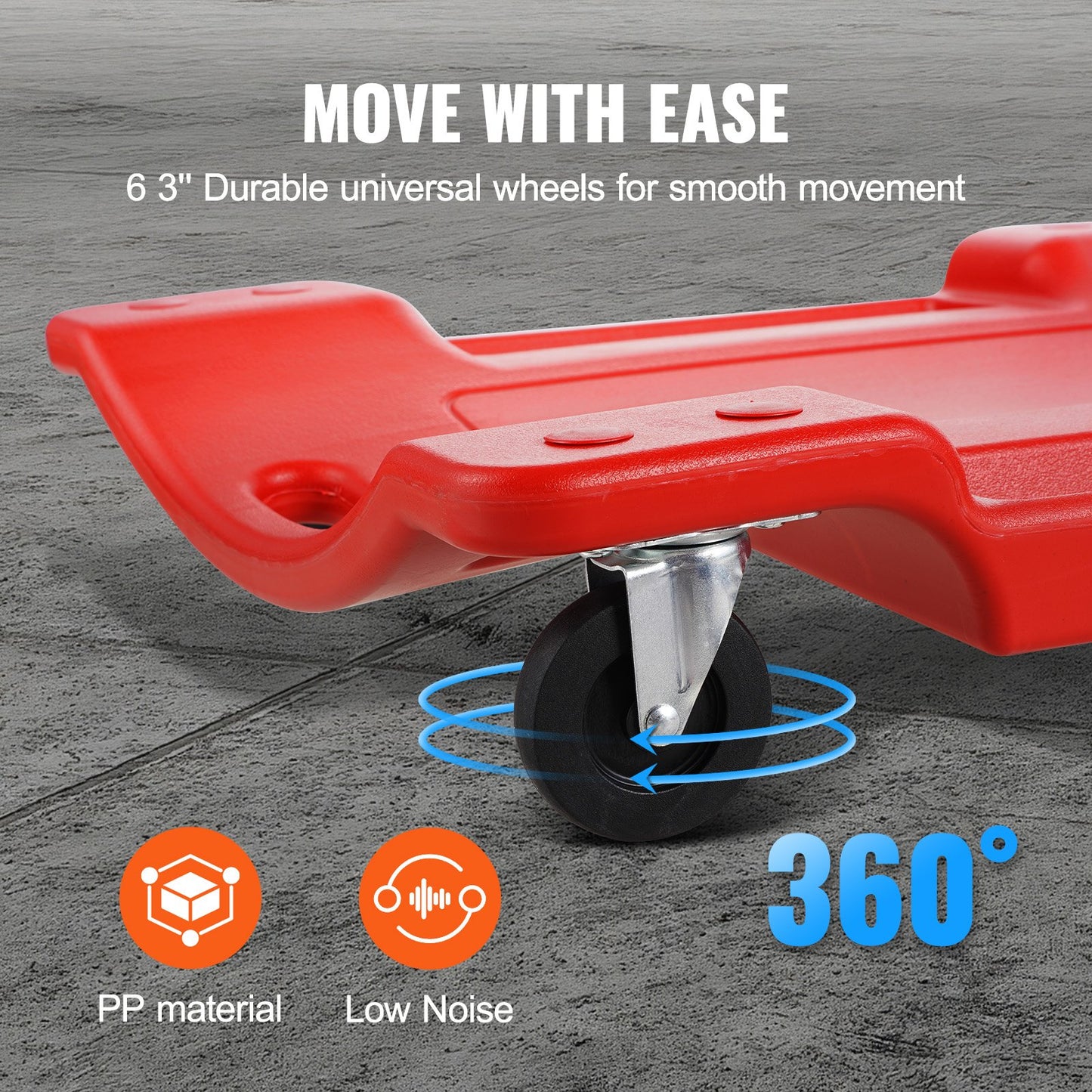 Mekanisk plastkrypvagn, 1016 mm, 158,8 kg kapacitet Rullande garagekrypvagn med gjuten ergonomisk HDPE-kaross, vadderat nackstöd och dubbla verktygsfack, 6 hjul, för garageverkstad, bilreparationer