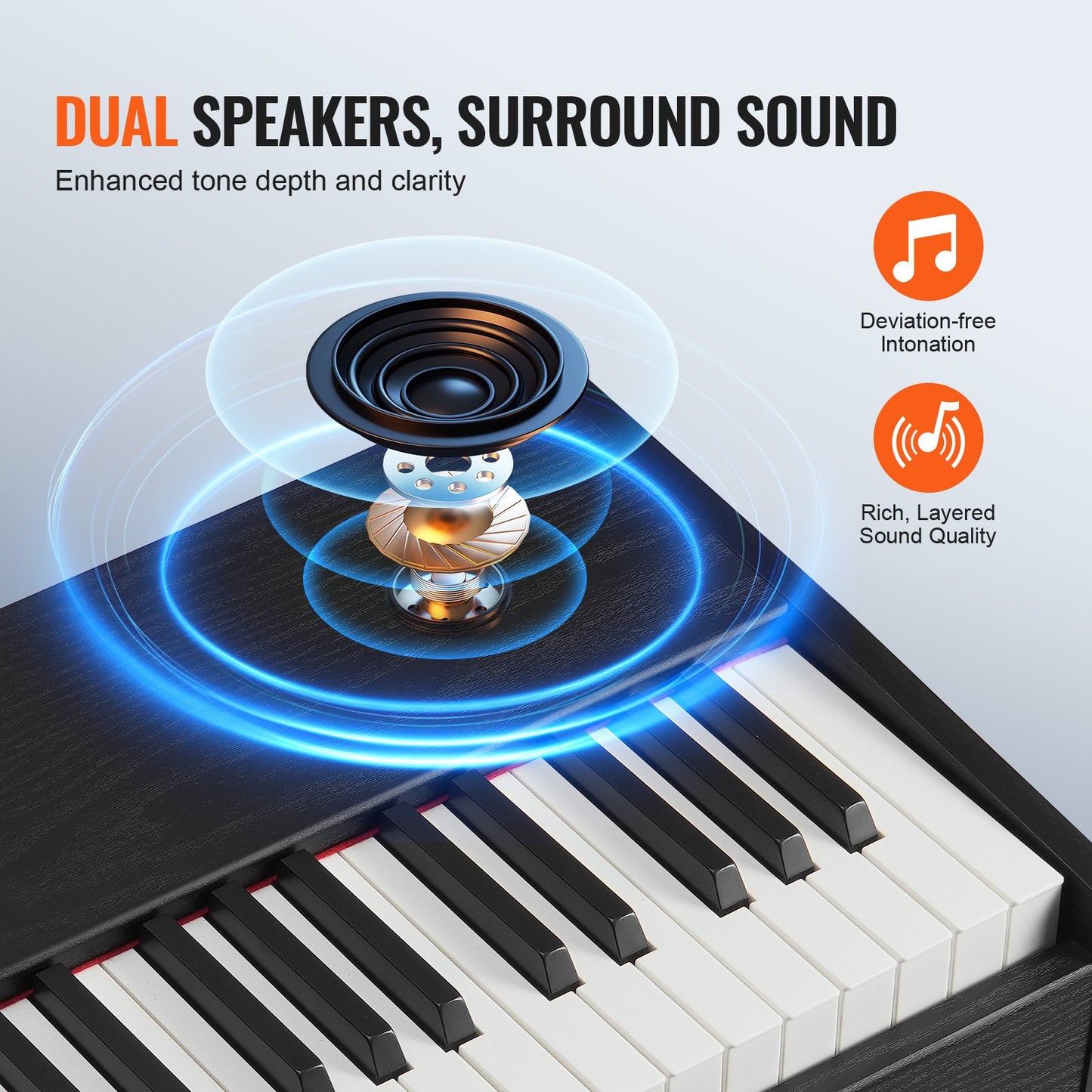 Viktat digitalpiano, 88 tangenter med fullt viktade tangenter, elpiano, dubbla keyboard och högtalare, enkelt kabinettfäste med hörlurar, 200 toner och rytmer, stöd för Bluetooth/USB/MIDI, för nybörjare