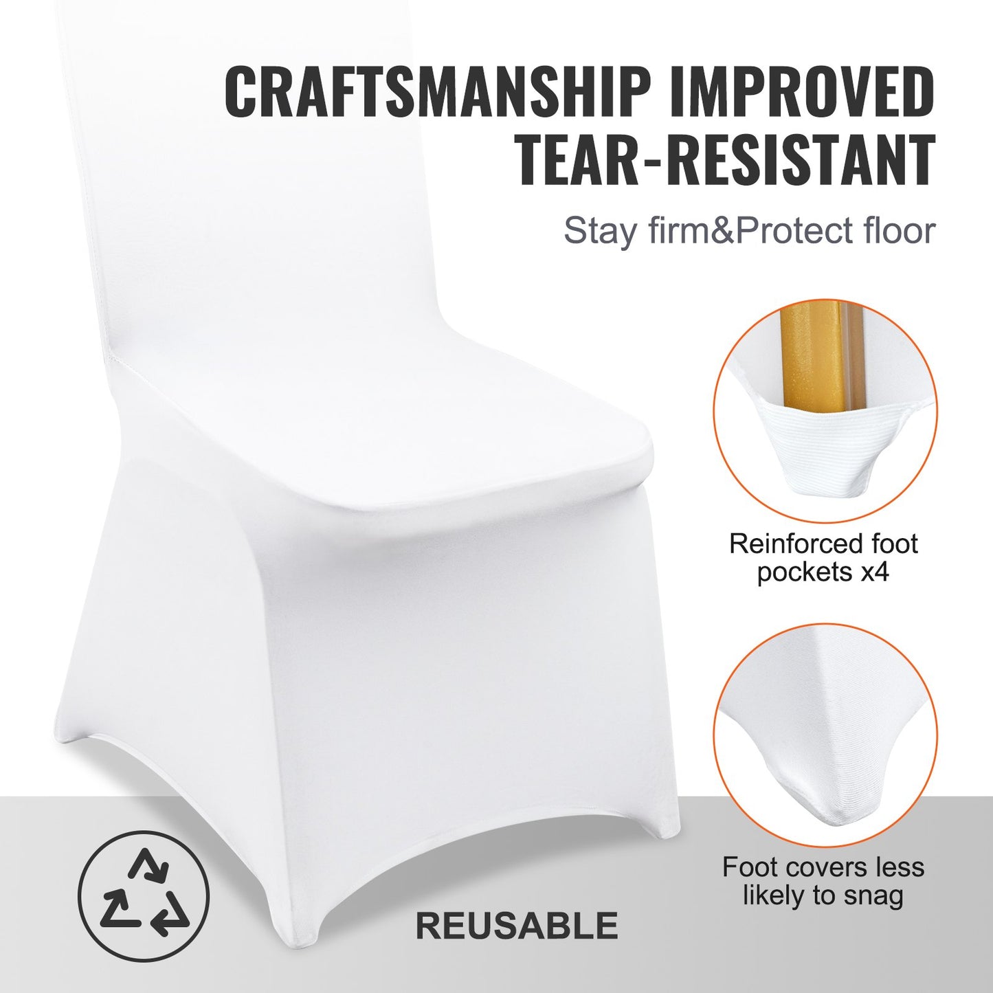 Hopfällbara stolsöverdrag i stretchig spandex, universellt monterat stolsöverdrag, avtagbara tvättbara skyddande överdrag, för bröllop, högtid, bankett, fest, firande, middag (12 st vita)