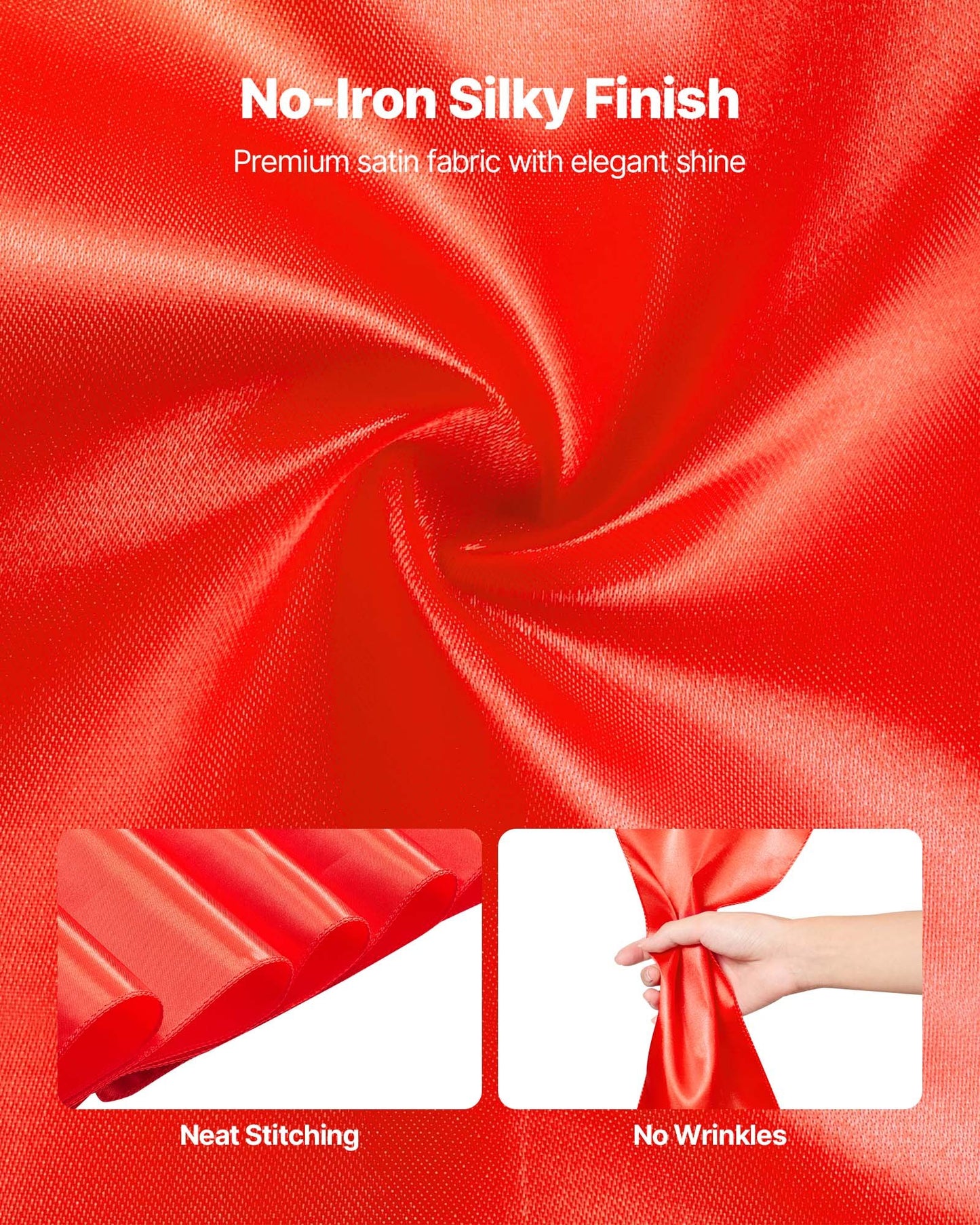 Satinstolsbågar med rosetter, 50 st. stolsband med band, 7 x 108 tum, röd bröllopsdekoration, för bröllopsceremoni, babyshower, fest, evenemang, bankett, stolsöverdrag