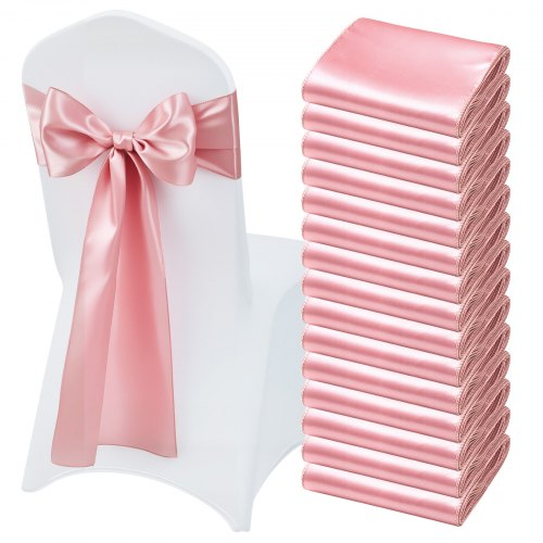 Satinstolsbågar med rosetter, 50 st. stolsband med band, 7 x 108 tum, roséguld bröllopsdekoration, för bröllopsceremoni babyshowerfest evenemang bankett stolsöverdrag dekoration