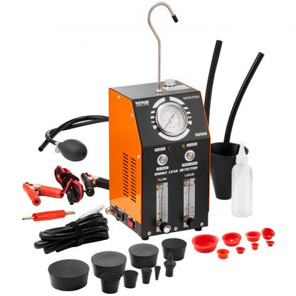 Läckagedetektor för bilrökmaskiner, läckagetestare för avdunstning av rökmaskiner med inbyggd luftpump, tryckmätare, oljenivå och flödesmätare, vakuumdiagnostisk detektor med 2 lägen för avdunstning av bränslerörssystem