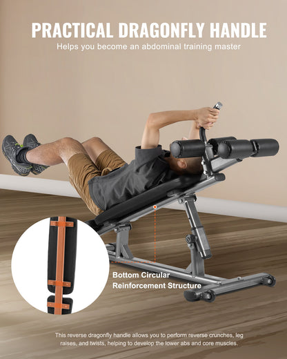 Sit Up-bänk, nedåtgående magbänk med omvänd crunch-handtag, med 4 justerbara höjdinställningar, kraftigt stål, 453 kg kapacitet, för hemmagym, styrketräning, helkroppsmuskler
