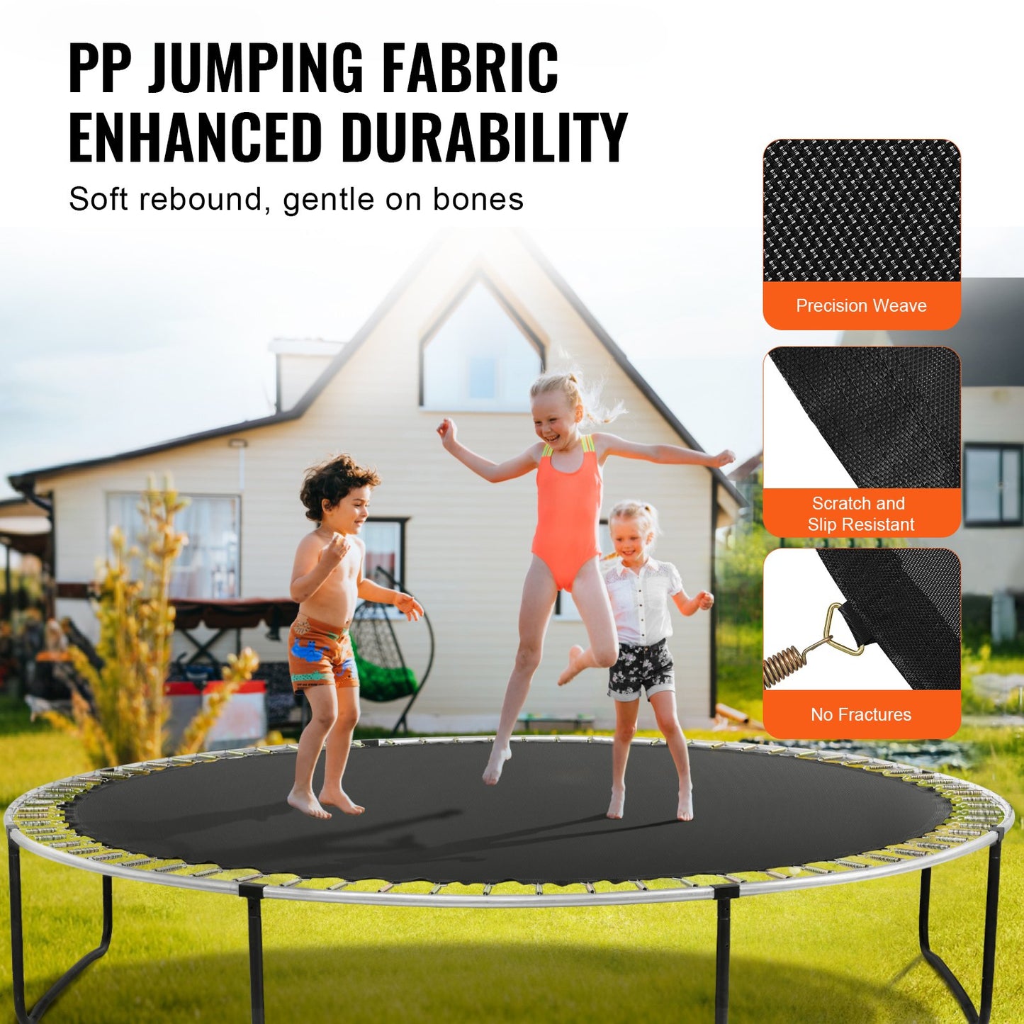 Ersättningsstudsmatta, hoppmatta passar 14ft ram, universal hoppmatta för 14ft rund studsmatta, förstärkt UV-resistent matta med fjäderverktyg och slitstarka V-ringar, passar 5,5" fjäderlängd