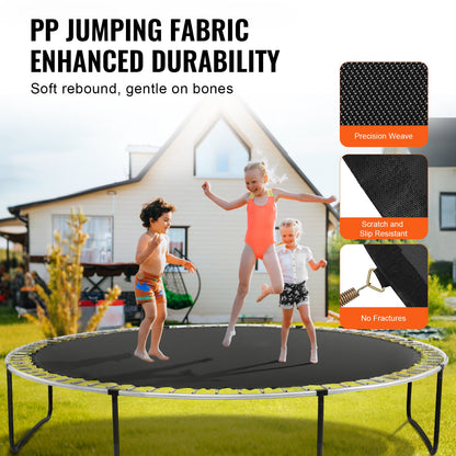 Ersättningsstudsmatta, hoppmatta passar 14ft ram, universal hoppmatta för 14ft rund studsmatta, förstärkt UV-resistent matta med fjäderverktyg och slitstarka V-ringar, passar 6,5"-7" fjäderlängd