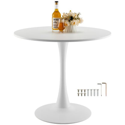 Runt matbord, 89 cm träbord för 2-4 personer, moderna runda möbler, soffbord för fritidsbruk med piedestalbas i tulpandesign, för kök och vardagsrum, vitt (endast bord)
