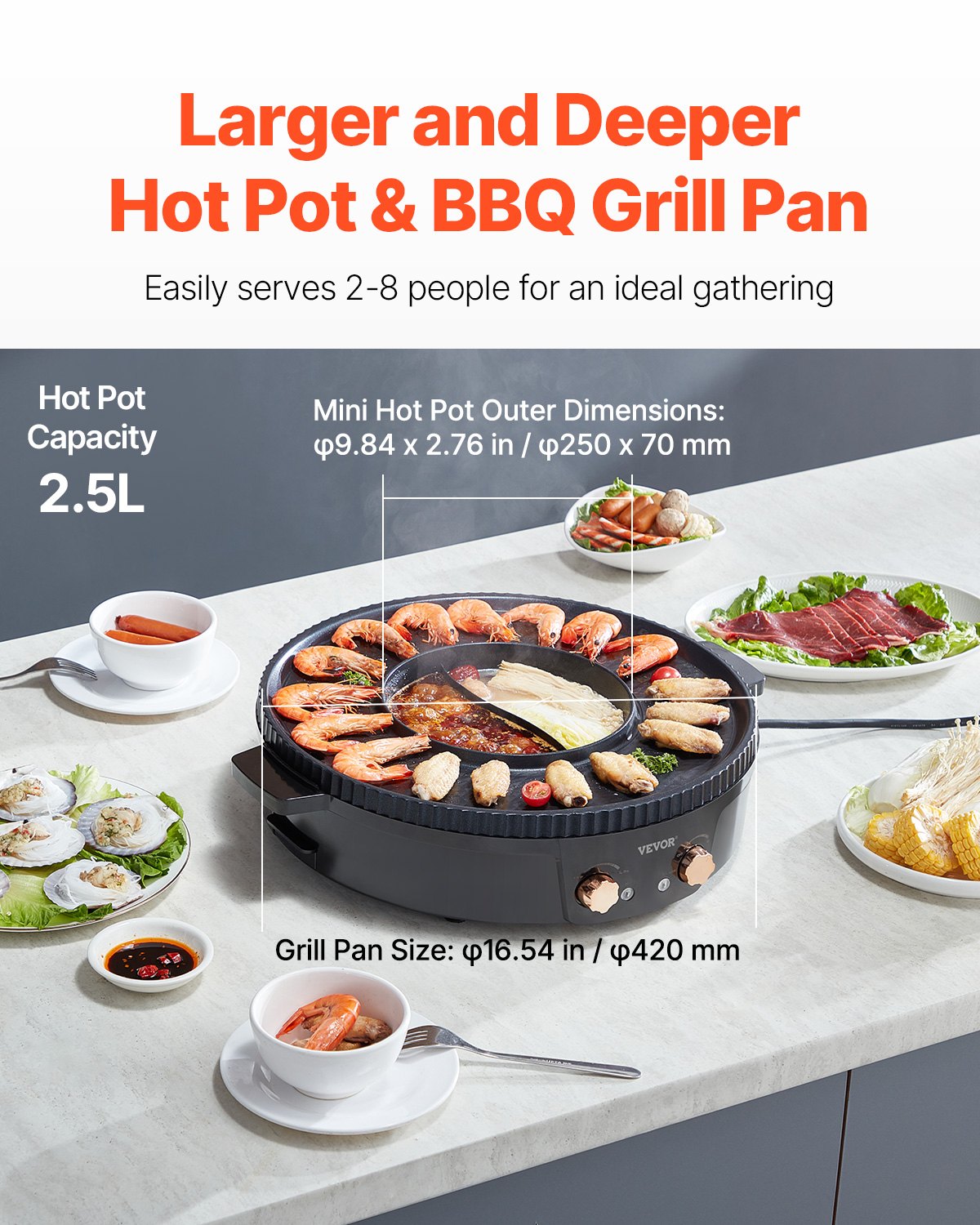 Varmgryta med grill, 1800W 2-i-1 elektrisk rökfri grill och varmgryta, koreansk BBQ Shabu Shabu-värmgryta med separat dubbel temperaturkontroll, non-stick-panna, för 2-8 personer familjemiddag
