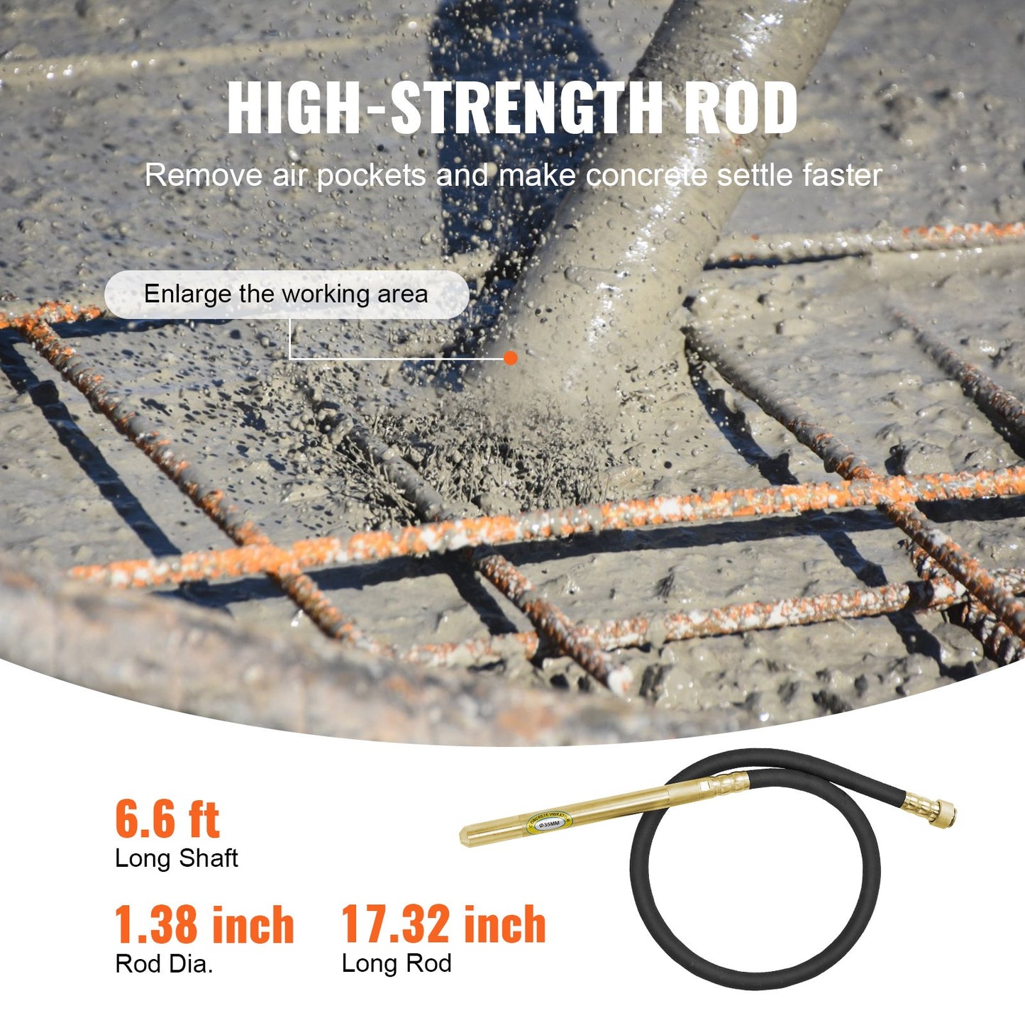 Handhållen betongvibrator, 960W elektrisk vibrator 4000 varv/min, elektriskt betongvibrationsverktyg med 6,6 fot / 2 m axelstång, bärbar penncementvibrator tar bort luftbubblor och blandar betong