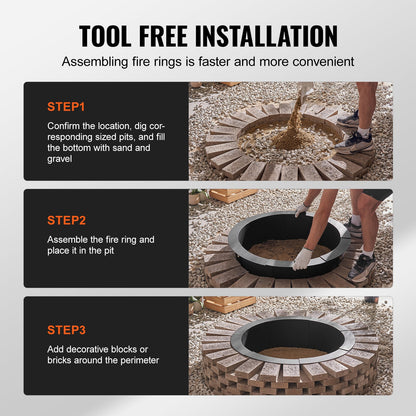 Eldgropsring, 44-tums ytterdiameter/39-tums innerdiameter, 10 tums höjd 2,5 mm tjock eldgropinsats, kraftigt foder i kolstål, gör-det-själv-lägereldsring ovanför eller i marken, för utomhuscamping, brasor
