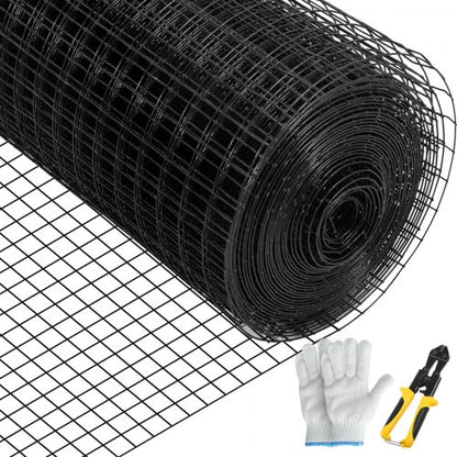 Duk av stål, 91 cm x 137 cm och 2,5 cm x 2,5 cm maskstorlek, galvaniserat stål med vinylbeläggning, 16 Gauge hönsnät, med avbitartång och ett par tyghandskar, för trädgårdsstängsel och husdjursgårdar.