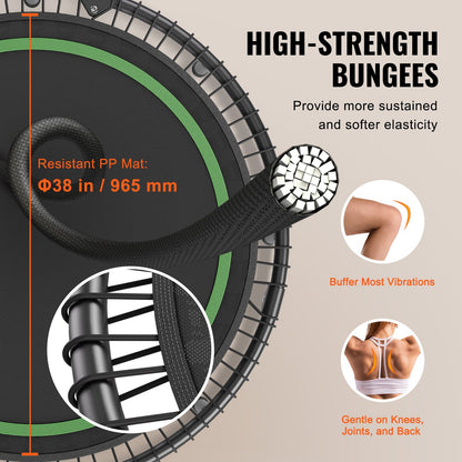 Hopfällbar mini-trampolin, 51 tums fitnessrebounder, maxbelastning 450 kg träningstrampolin, stabil och tyst trampolin med 4 nivåer höjdjusterbart skumhandtag, för vuxna inomhus-/trädgårdsträning