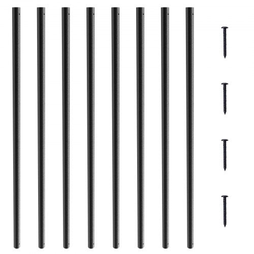 Metallbaluster för trappuppgång, 3/4'' runda x 32'' långa dekorativa aluminiumräckespindar, 101-pack däckbaluster med skruvar, klassiskt ihåligt däckräcke satinsvart pulverlackerat för veranda