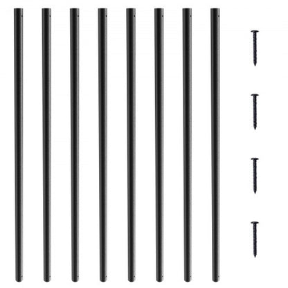 Metallbaluster för trappuppgång, 3/4'' runda x 32'' långa dekorativa aluminiumräckespindar, 101-pack däckbaluster med skruvar, klassiskt ihåligt däckräcke satinsvart pulverlackerat för veranda