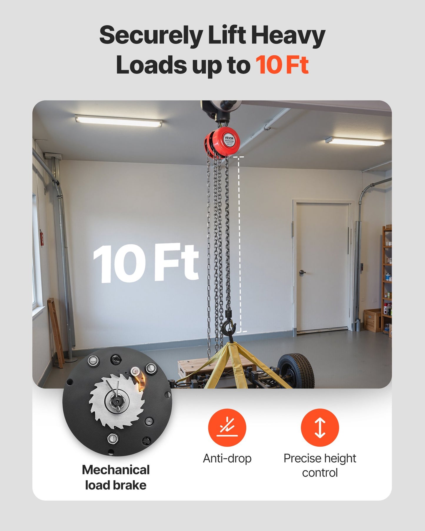 Handtelfer, 1 ton kapacitet, manuell kedjeblock med uppgradering G70 galvaniserad kedja, 3 m lyfthöjd, kraftig remskivetelfer för garage, lager, fordonsmaskiner, röd