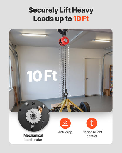 Handtelfer, 1 ton kapacitet, manuell kedjeblock med uppgradering G70 galvaniserad kedja, 3 m lyfthöjd, kraftig remskivetelfer för garage, lager, fordonsmaskiner, röd