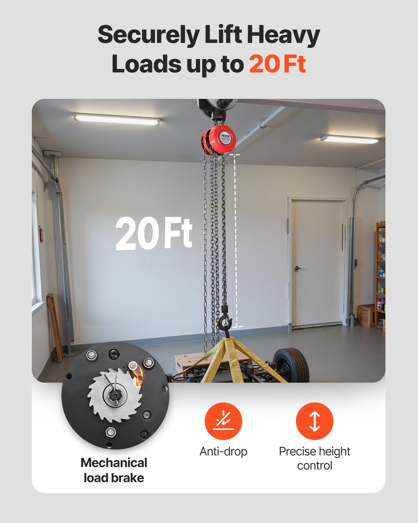 Handtelfer, 1 ton kapacitet, manuell kedjeblock med uppgradering G70 galvaniserad kedja, 6 m lyfthöjd, kraftig remskivetelfer för garage, lager, fordonsmaskiner, röd