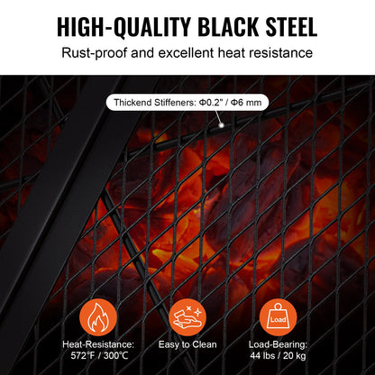 X-Marks Fire Pit Grill Grate, Foldable Round Cooking Grate, Heavy Duty Steel Campfire BBQ Grill Grid with Handle and Support X Wire, Portable Camping Cookware for Outside Party, 36 Inch Black