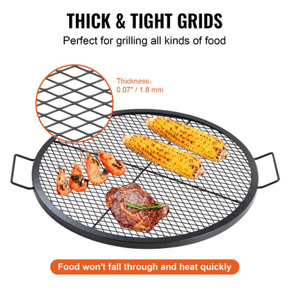 X-Marks Fire Pit Grill Grate, Round Cooking Grate, Heavy Duty Steel Campfire BBQ Grill Grid with Handle and Support X Wire, Portable Camping Cookware for Outside Party & Gathering, 30 Inch Black