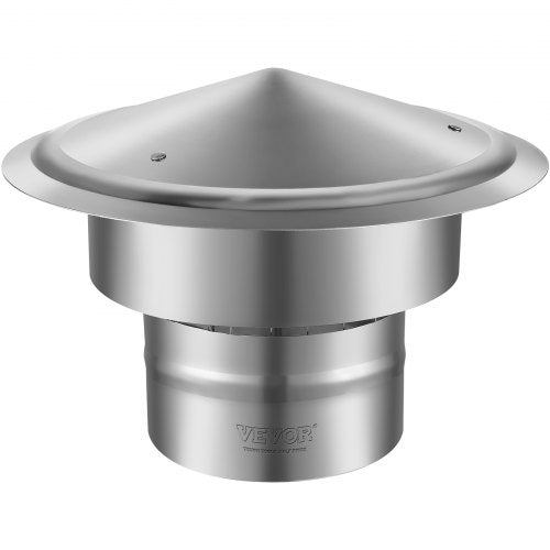 Skorstenslock, 152,4 mm, 304 rostfritt stål runt takregnskydd, 300 mm ökade lock, väderbeständiga och förstärkta skruvar och enkel installation, för perfekt isolering av ventilationsskydd utvändigt, silver