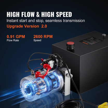 Hydraulpump 4 Quart/3,8 L Enkelverkande Tippvagnspump Kraftenhet DC 12V