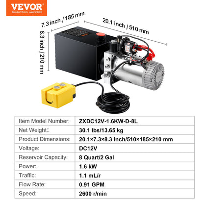 Hydraulpump 8 Quart/7,6 L Enkelverkande Tippvagnspump Kraftenhet DC 12V