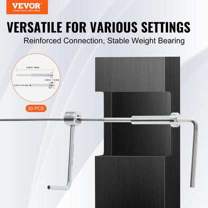 20-pack osynlig kabelräckessats, T316 rostfritt stål 3,2 mm osynlig mottagare och pressningsände för kabelräcke, pressningsspännare 3,2 mm för trä-/metallstolpe, kabelräckesdetaljer, silver