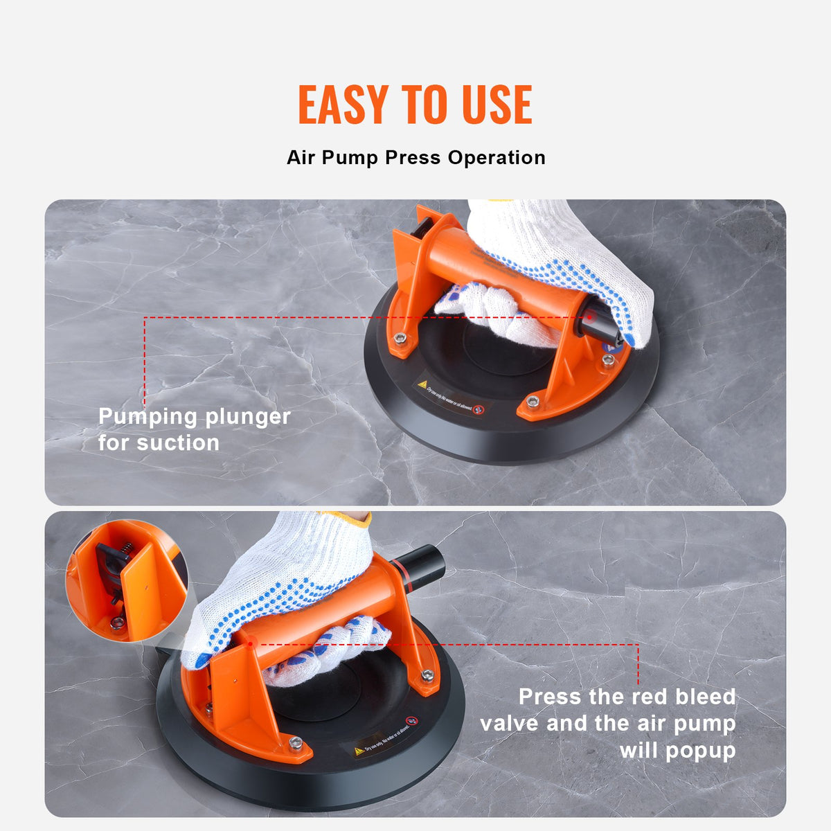 Glass Suction Cup, 20.3 cm 2 Pack 279 kg Load Capacity, Vacuum Suction Cup with ABS Handle and Carry Box, Heavy Duty Industrial Suction Cup Lifter Tool for Glass, Granite, Tile, Metal, Wood Lifting
