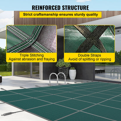 Poolskydd passar 16x30 fot rektangulära markpooler, säkerhetspoolskydd med dräneringshål, massivt nätpoolskydd för pool, vinterskydd, grönt