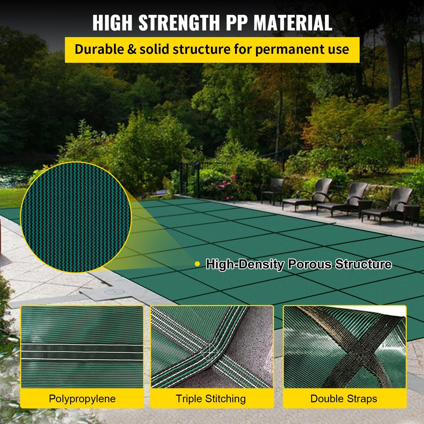 Poolskydd 18x36FT Rektangulärt poolskydd Grönt nät Massivt poolskydd för pool Vinterskydd