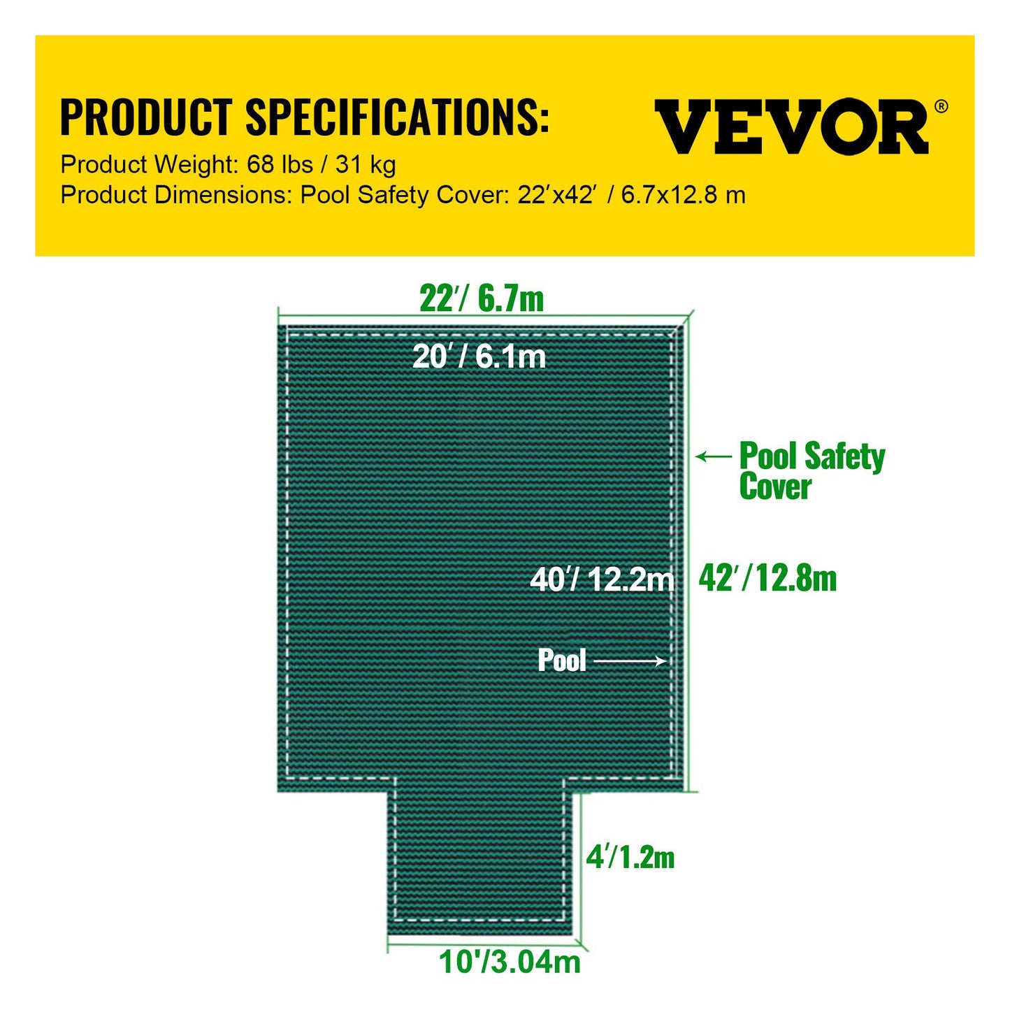 Poolskydd passar 20x40ft rektangulära markpooler, säkerhetspoolskydd med 4x10ft mittändsteg, massivt poolskydd i nät med dräneringshål för pool, vinterskydd, grönt