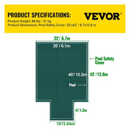 Poolskydd passar 20x40ft rektangulära markpooler, säkerhetspoolskydd med 4x10ft mittändsteg, massivt poolskydd i nät med dräneringshål för pool, vinterskydd, grönt