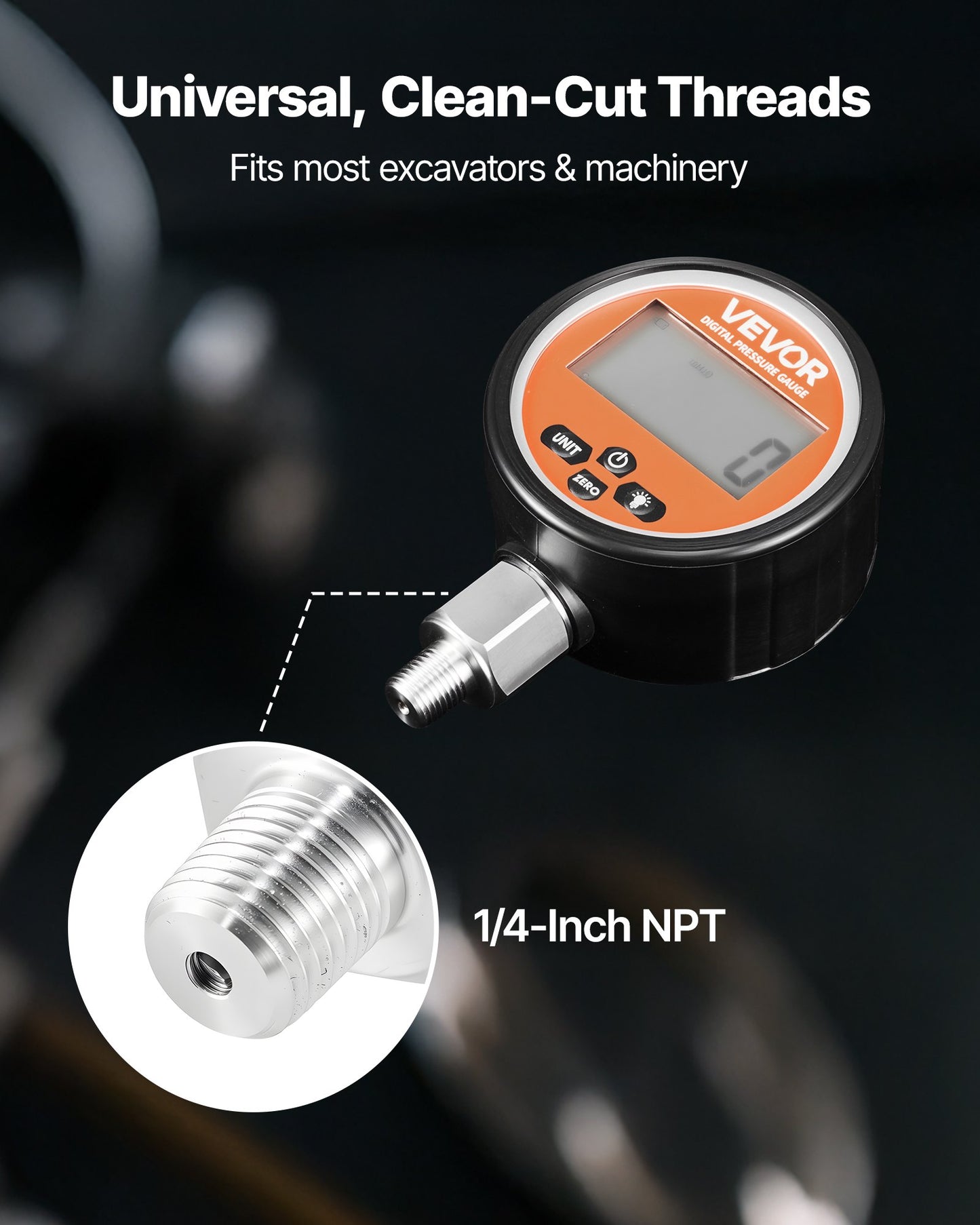 Digital Hydraulic Pressure Gauge, 0-700 Bar (0-10000 PSI) Hydraulic Pressure Sensor, Manometer Tester with NPT Base Entry for Excavator Construction Machinery, Waterproof Stainless Steel Housing