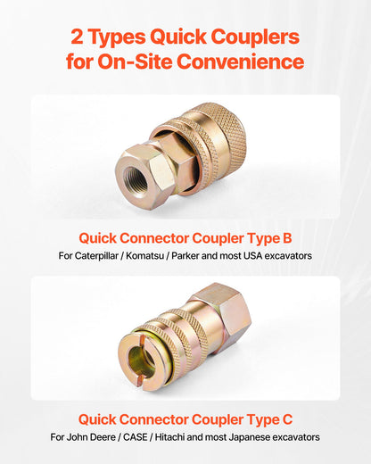 Hydraultryckstestsats, 10/60/160/400/600 bar (150/900/2300/6000/9000 psi), hydraulisk mätare, 5 mätare, 20 kopplingar, 4 snabbkopplingar, 3 slangar för grävmaskin, byggmaskiner