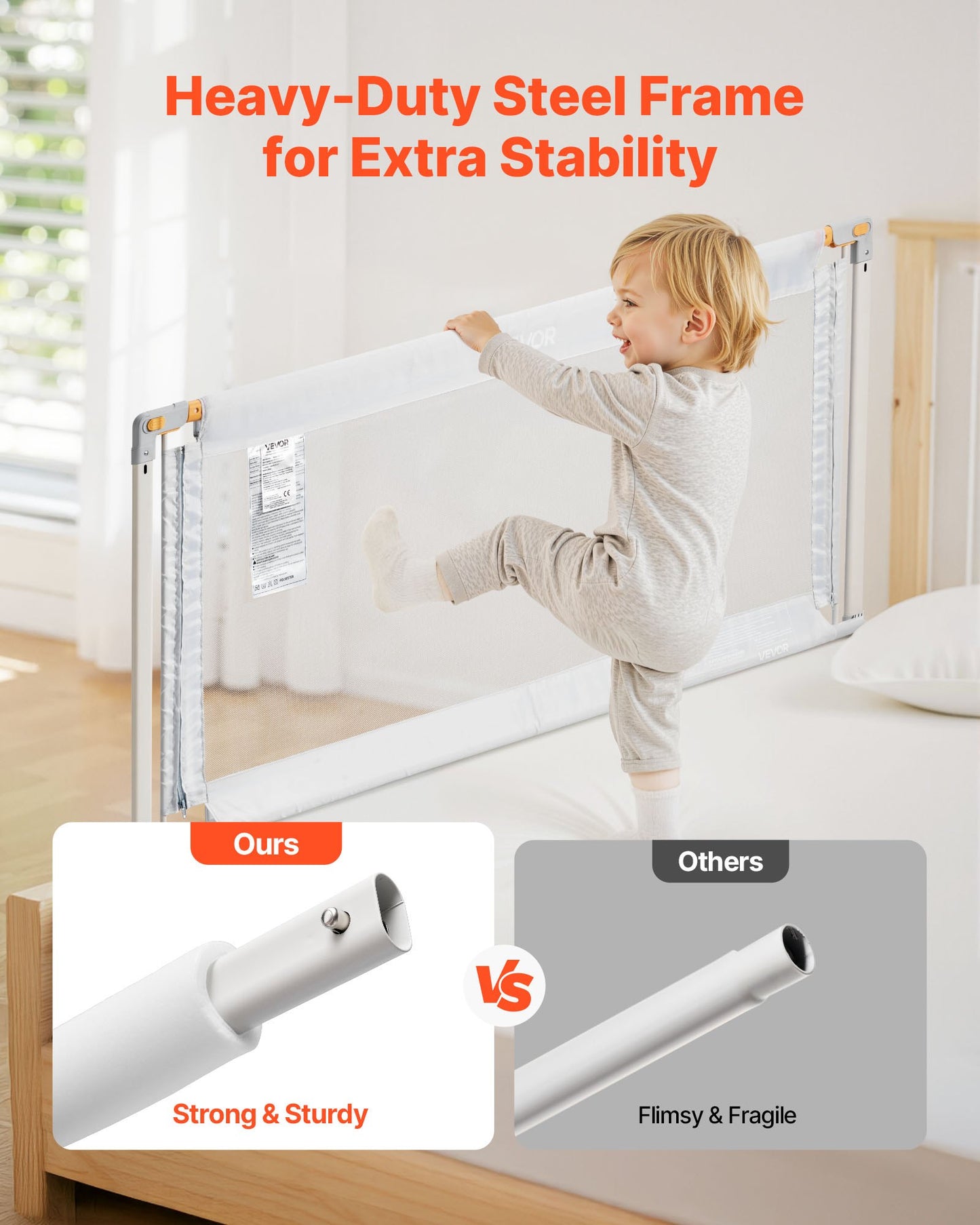 Toddler Bed Rail, Kids Beds Guard Rail with Reinforced Iron Pipe and Oxford Cloth, Adjustable Height Bed Side Railing, Portable Guard Bumper Barrier for Crib, Bunk, 2000 x 890 mm, 1 Piece