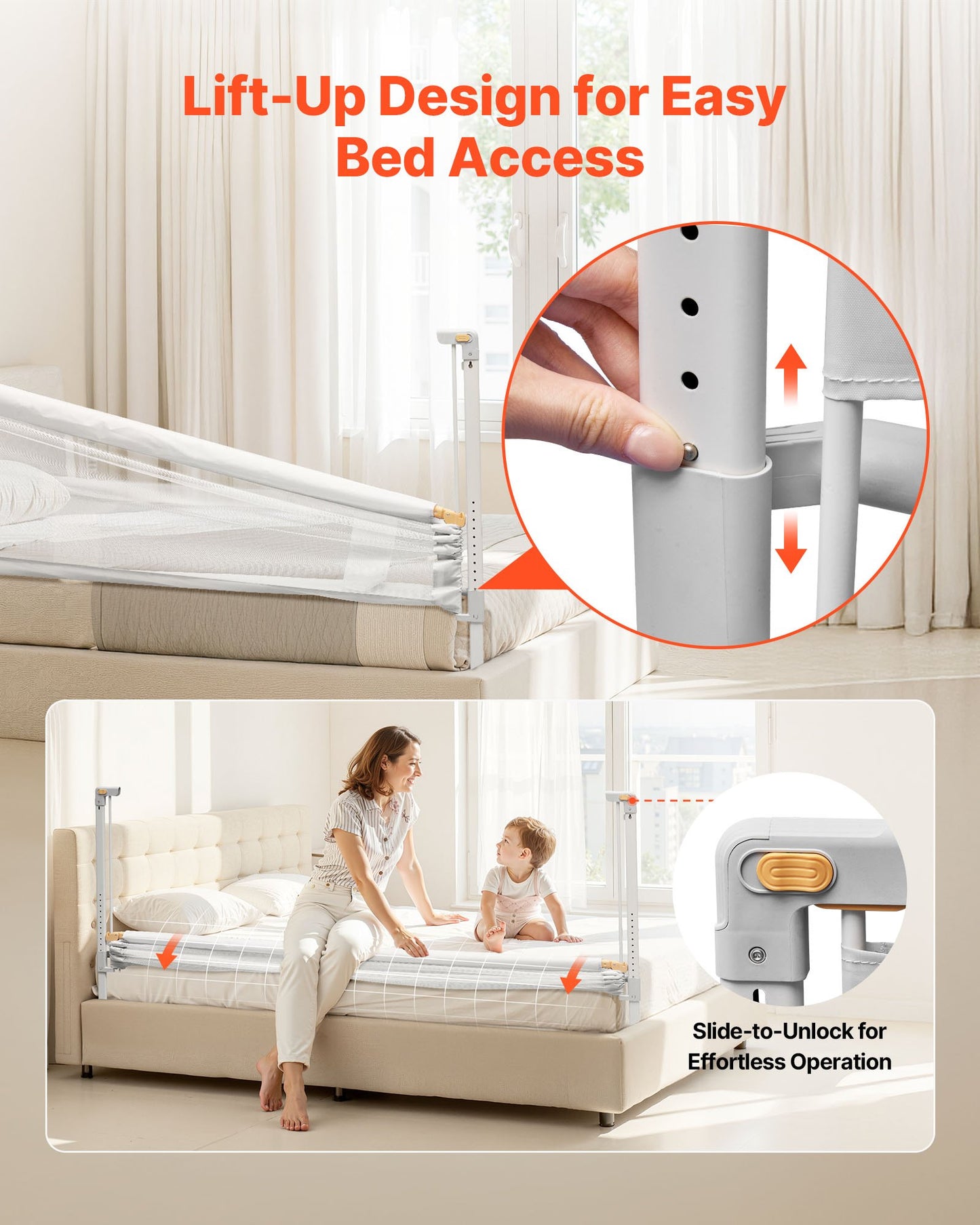 Toddler Bed Rail, Kids Beds Guard Rail with Reinforced Iron Pipe and Oxford Cloth, Adjustable Height Bed Side Railing, Portable Guard Bumper Barrier for Crib, Bunk, 2000 x 890 mm, 1 Piece