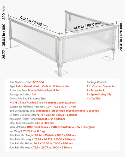 3 Piece Toddler Bed Rail, Kids Beds Guard Rail with Reinforced Iron Pipe and Oxford Cloth, Adjustable Height Bed Side Railing, Portable Guard Bumper Barrier for King Size, 3 Sides, Grey