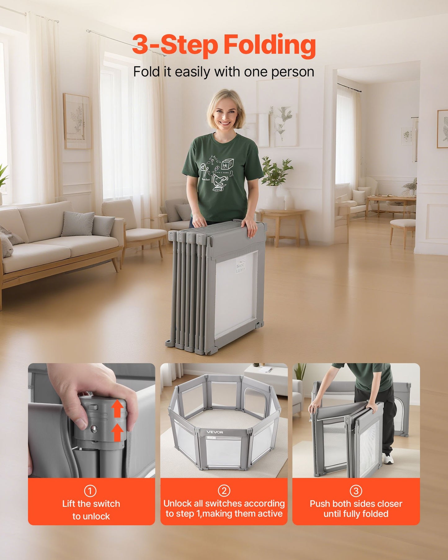 Lekhage för småbarn, 2000 x 1780 mm extra stor lekhage för småbarn, hopfällbart staket för babylek med dragkedja och mjukt andningsbart nät, säkert aktivitetscenter för inomhus och utomhus - perfekt present till småbarn
