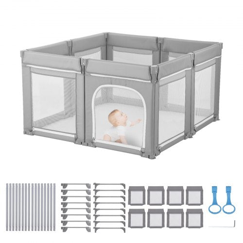 Baby Playpen, 1200 x 1200mm Foldable Toddlers Playpen, Indoor/Outdoor Baby Fence Play Yard with Zippered Door & Soft Breathable Mesh, No-Gap Toddlers Activity Center for 6 - 24 Months Babies