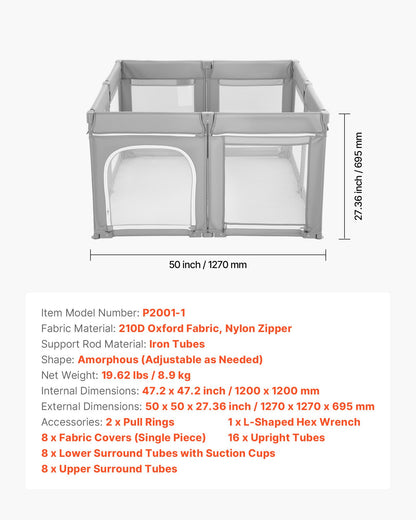 Lekhage för småbarn, 1200 x 1200 mm hopfällbar lekhage för småbarn, lekgård för inomhus/utomhusbruk med dragkedja och mjukt, andningsbart nät, aktivitetscenter utan mellanrum för småbarn, 6–24 månaders bebisar