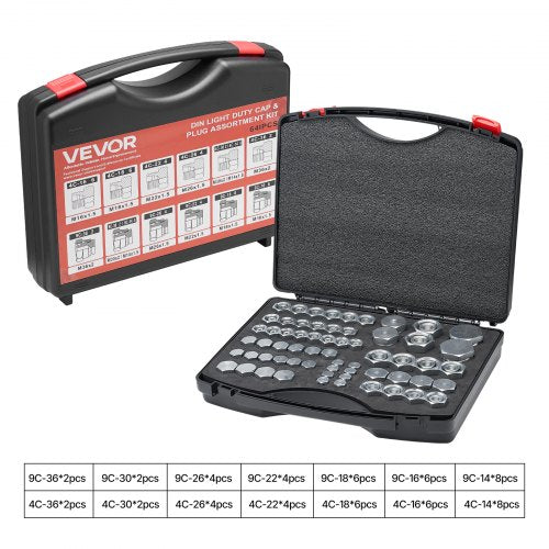 64 PCS DIN Hydraulic Fittings, Heavy Duty Master Industrial Hydraulic Cap and Plug, Hose Tube and Pipe Fitting Kit, Cap and Plug Kit with Precision Threading, Dash Sizes 14/16/18/22/26/30/36