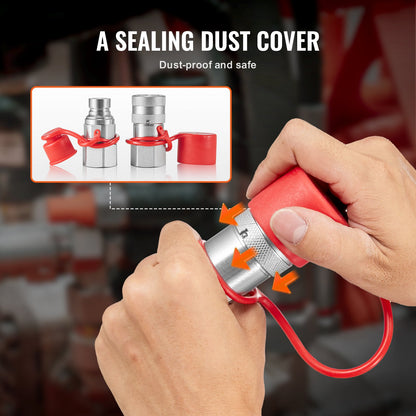 1/2" hydrauliska platta kopplingar, 3/4 SAE hydrauliska snabbkopplingar för kompaktlastare med 2 dammkåpor (ISO16028)