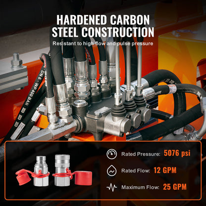 1/2" hydrauliska platta kopplingar, 1/2" NPT hydrauliska snabbkopplingar för kompaktlastare med 2 dammkåpor (ISO16028)