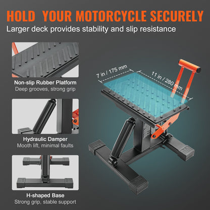 Dirt Bike Lift Stand, Motorcycle Jack Lift Stand 440 lbs Capacity and Hydraulic Lift Operation, Adjustable Height Hoist Table, for Dirt Pit Bike Repair, Maintenance, Dirt Bike Accessories
