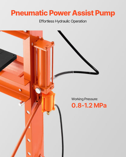 Hydraulisk verkstadspress, 20 T H-ram pneumatisk verkstadspress med pressplatta, stabil garagegolvsjusterbar hydraulpress med triangulärt stöd, lämplig för bockning, riktning och stansning