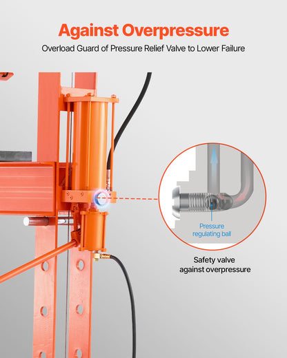 Hydraulisk verkstadspress, 50 T H-ram pneumatisk verkstadspress med pressplatta och triangulärt stöd, stabil garagegolvsjusterbar hydraulpress med övertrycksventil, lämplig för böjning och rätning